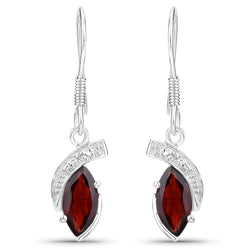 2.41 Carat Genuine Garnet & White Topaz .925 Sterling Silver Earrings