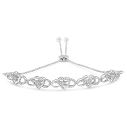 .925 Sterling Silver Miracle Set Diamond Accented Infinity Hearts 6”-9” Adjustable Bolo Bracelet (H-I Color, I2-I3 Clarity)