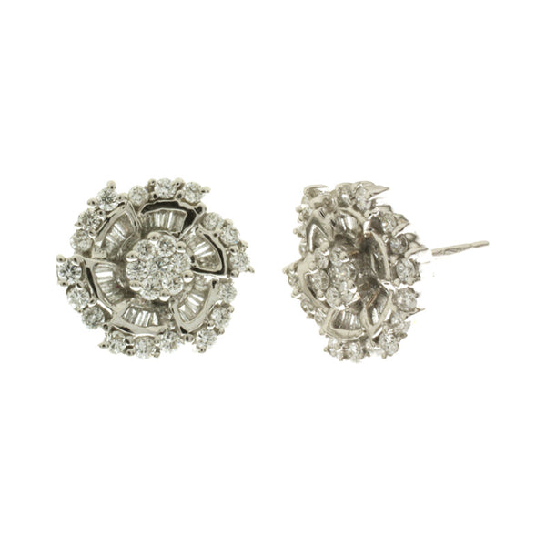 0.77ct Diamond 18kt Solid White Gold Floral Design Stud Earrings Fashion Jewelry