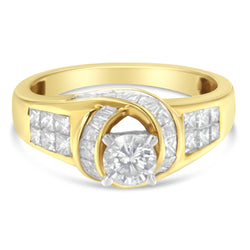 14K Two-Toned Gold Round, Baguette and Princess Cut Diamond Ring (1 1/8 Cttw, H-I Color, SI2-I1 Clarity) - Size 6