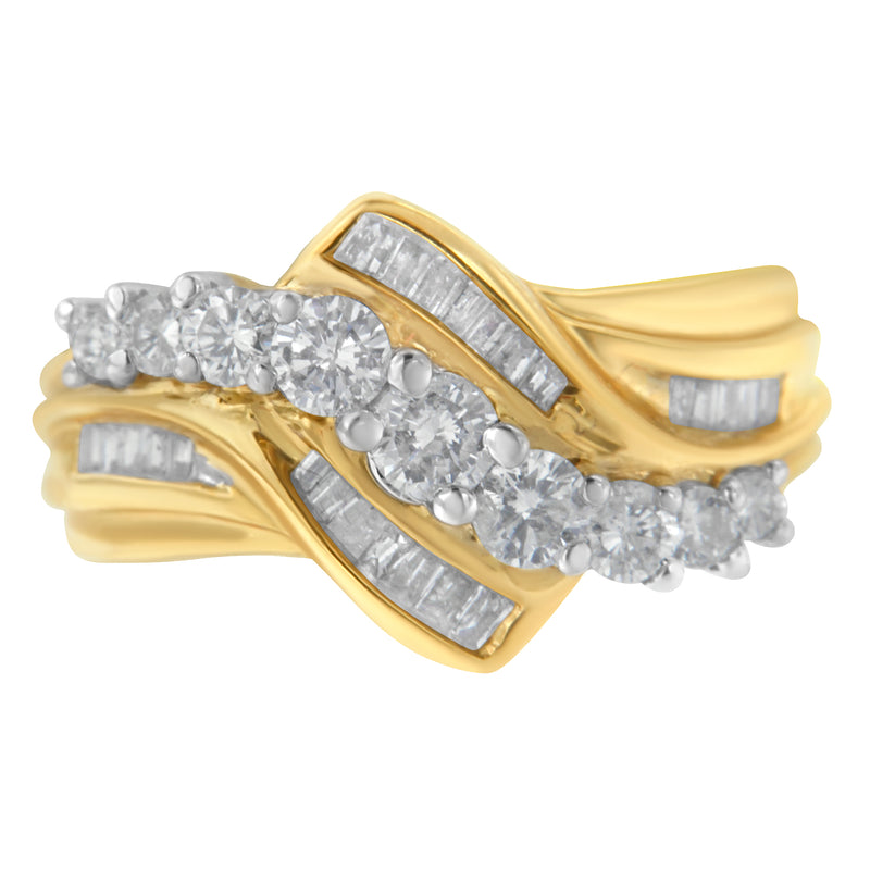 10K Two-Toned Diamond Bypass Ring (1 Cttw, H-I Color, SI2-I1 Clarity) - Size 6-1/2