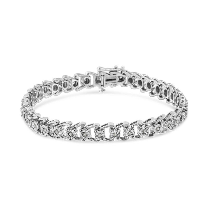 .925 Sterling Silver 1/2 Cttw Diamond Miracle-Set Double Swoosh Wave Style 7" Tennis Bracelet (I-J Color I3 Clarity)