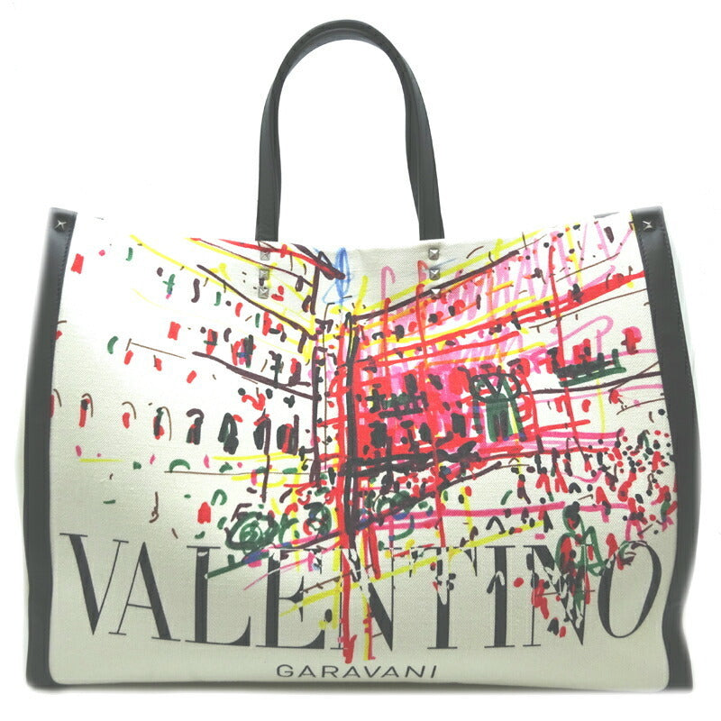 Valentino Garavani Roman Sketch Canvas Large Tote Bag Ladies Ivory / Black