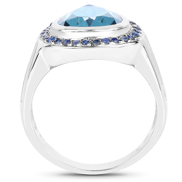 5.42 Carat Genuine Blue Topaz and Blue Sapphire .925 Sterling Silver Ring