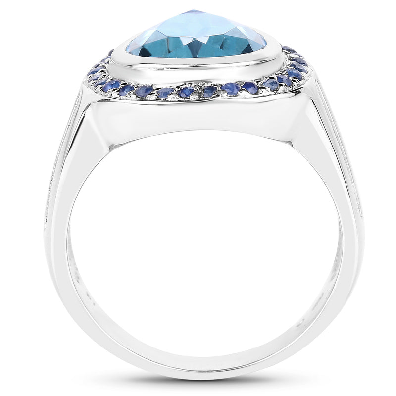 5.42 Carat Genuine Blue Topaz and Blue Sapphire .925 Sterling Silver Ring