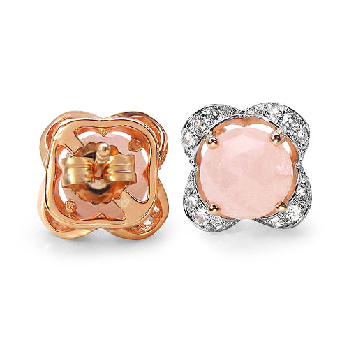 14K Rose Gold Plated 7.76 Carat Genuine Morganite & White Topaz .925 Sterling Silver Earrings