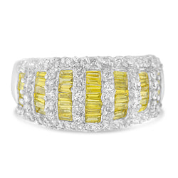 14k White Gold 1 1/2ct TDW Treated Yellow Baguette and Round Diamond Cluster Ring(H-I I1-I2)
