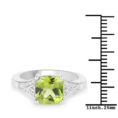 2.27 Carat Genuine Peridot and White Zircon .925 Sterling Silver Ring