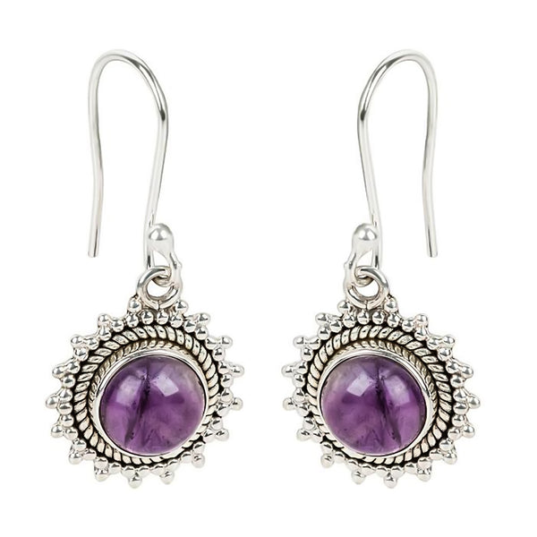 925 sterling silver with natural African Amethyst Round drop Earring for women