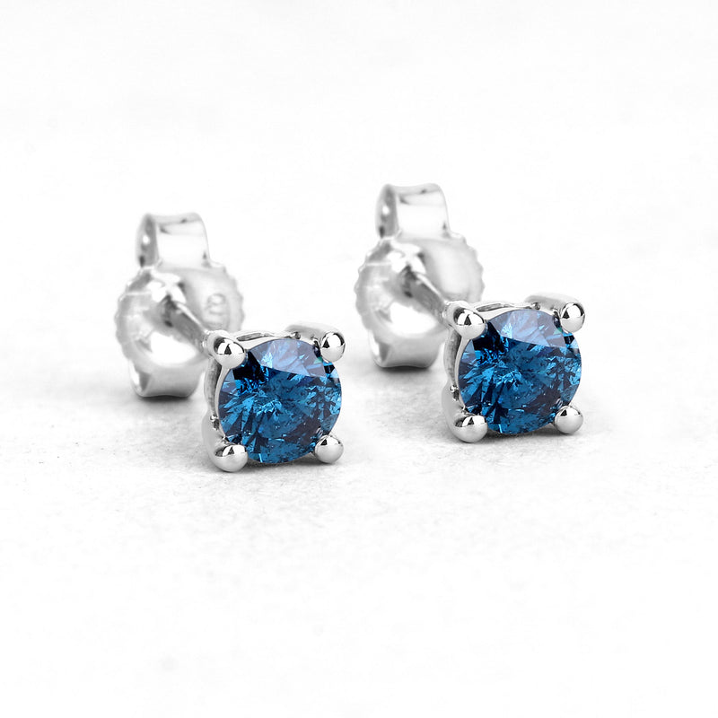 0.51 Carat Genuine Blue Diamond 14K White Gold Earrings