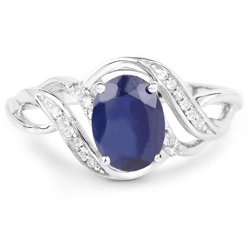 1.72 Carat Genuine Glass Filled Sapphire and White Topaz .925 Sterling Silver Ring