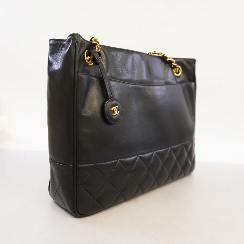 Auth Chanel Shoulder Bag Chain Shoulder Lambskin Black Gold Metal