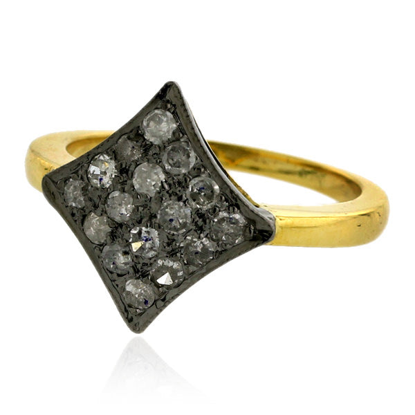 14kt Solid Yellow Gold 0.51ct Pave Diamond 925 Sterling Silver Ring Gift Jewelry