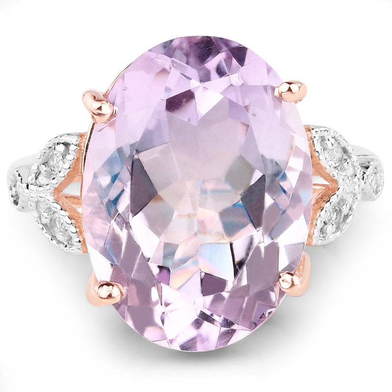 18K Rose Gold Plated 10.50 Carat Genuine Pink Amethyst and White Topaz .925 Sterling Silver Ring