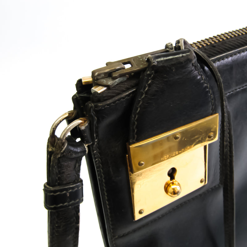 Hermes Unisex Box Calf Leather Clutch Bag Black