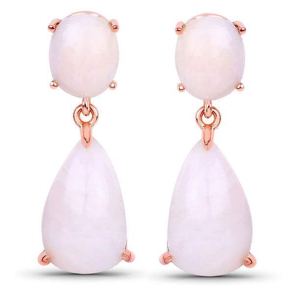 18K Rose Gold Plated 14.08 Carat Genuine Pink Opal .925 Sterling Silver Earrings