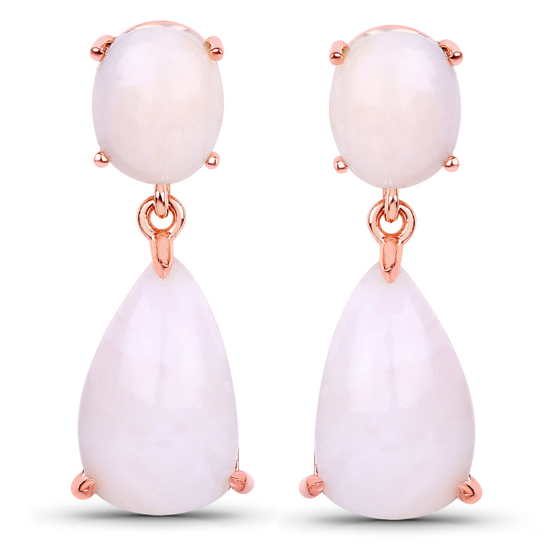 18K Rose Gold Plated 14.08 Carat Genuine Pink Opal .925 Sterling Silver Earrings