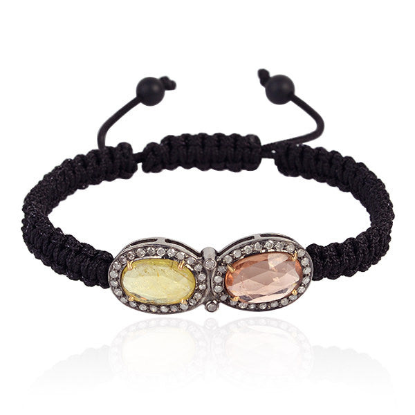8.4 ct Gemstone Diamond Macrame Bracelet 18 k Gold 925 Sterling Silver Jewelry