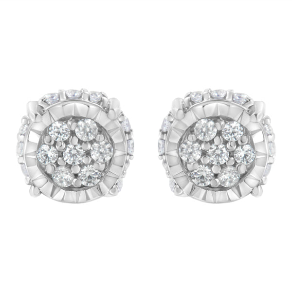 .925 Sterling Silver 1/3 cttw Round-cut Diamond Floral Stud Earring (I-J Clarity, I3 Color)