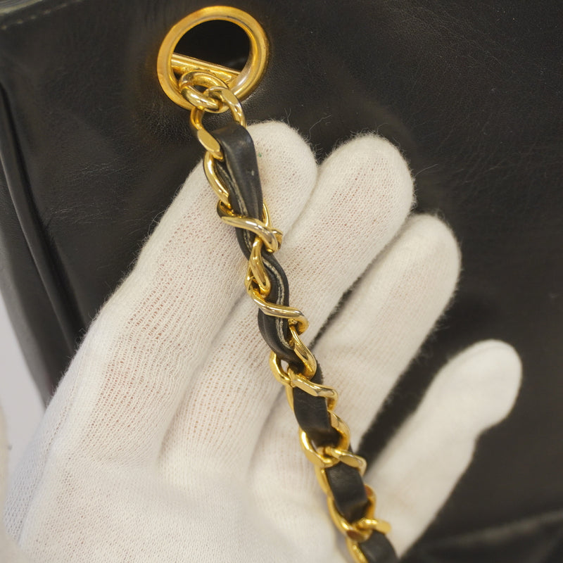 Auth Chanel Shoulder Bag Chain Shoulder Lambskin Black Gold Metal