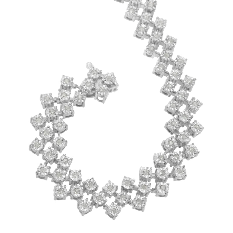 .925 Sterling Silver 1.0 cttw Miracle-Set Round Diamond "Zig Zag" Link Bracelet (I-J Color, I3 Clarity) -7.25
