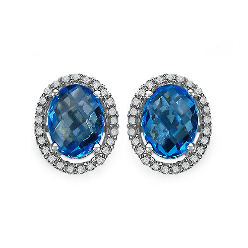 2.89 Carat Genuine White Diamond & Blue Topaz .925 Sterling Silver Earrings