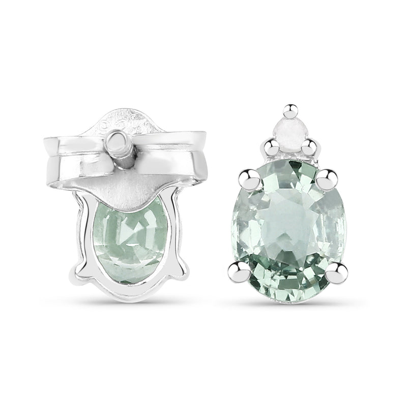 0.64 Carat Genuine Green Sapphire and White Diamond .925 Sterling Silver Earrings