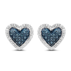 0.47 Carat Genuine White Diamond and Blue Diamond .925 Sterling Silver Earrings