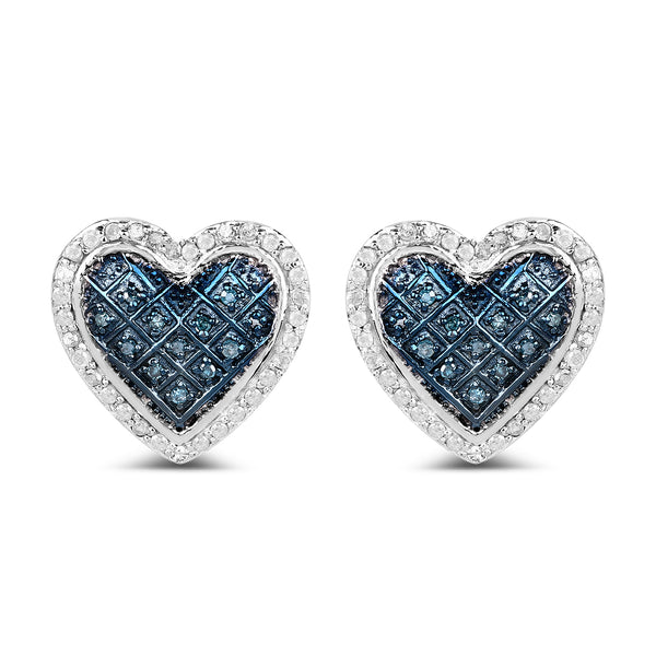 0.47 Carat Genuine White Diamond and Blue Diamond .925 Sterling Silver Earrings