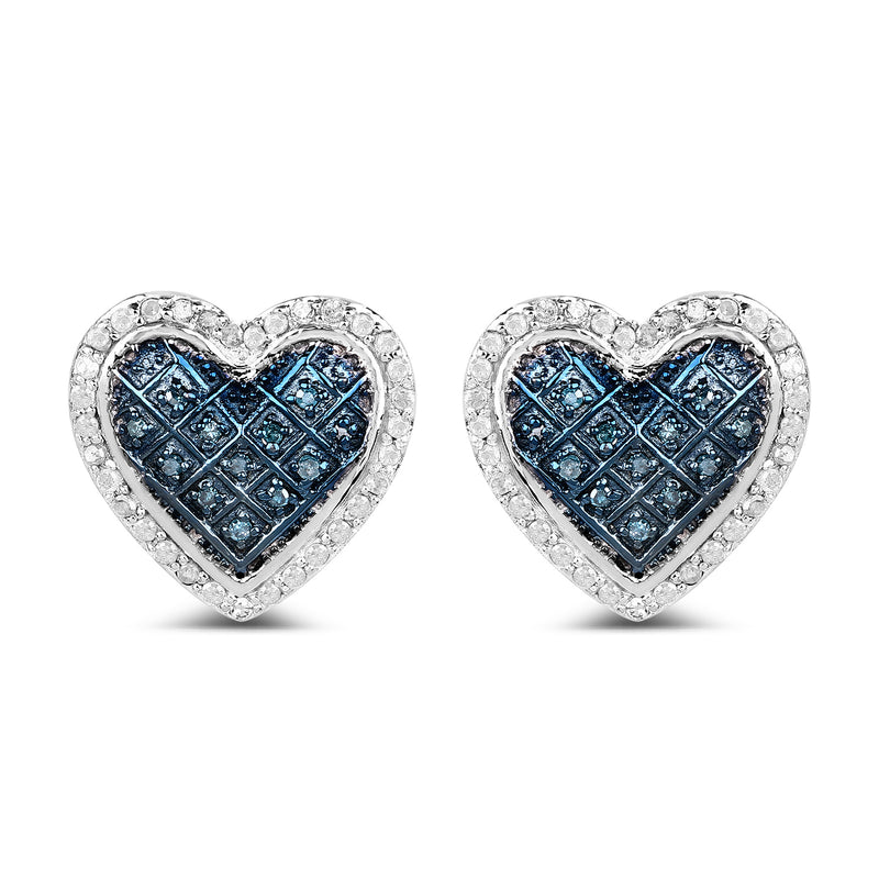 0.47 Carat Genuine White Diamond and Blue Diamond .925 Sterling Silver Earrings