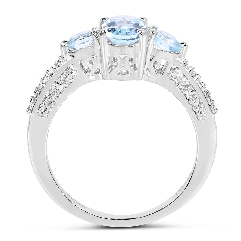 1.49 Carat Genuine Blue Topaz and White Topaz .925 Sterling Silver Ring