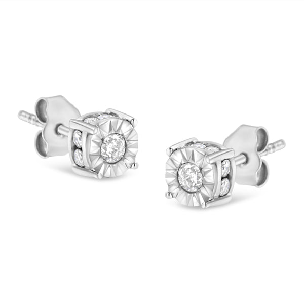 1/2 Cttw Miracle Set Diamond Stud Earring (J-K Color, I2-I3 Clarity) - Choice of Metal Type (Sterling Silver)