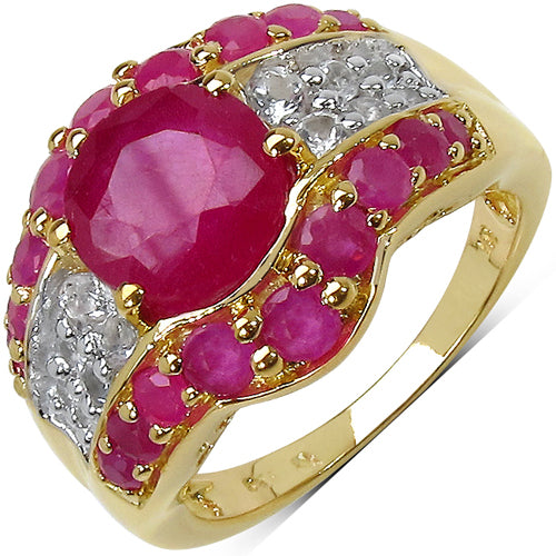 14K Yellow Gold Plated 4.68 Carat Genuine Ruby & White Topaz .925 Sterling Silver Ring