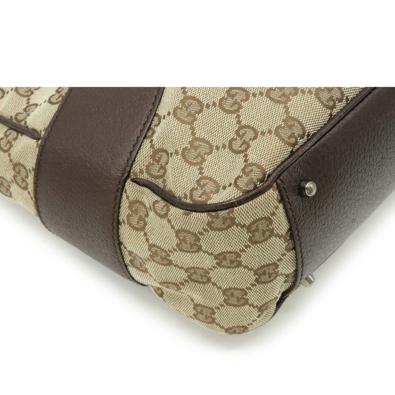 Gucci GG canvas tote bag shoulder leather khaki beige brown dark 113011