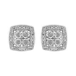 .925 Sterling Silver 1/4 cttw Round Cut Diamond Square Shape Milgrain Stud Earrings (I-J Color, I3 Clarity)