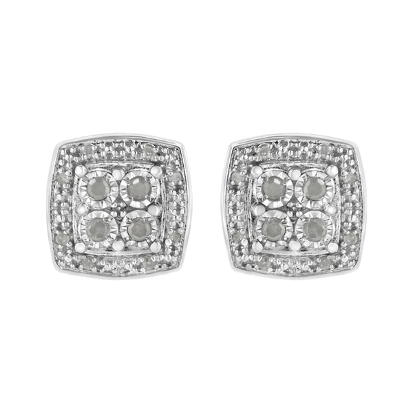 .925 Sterling Silver 1/4 cttw Round Cut Diamond Square Shape Milgrain Stud Earrings (I-J Color, I3 Clarity)