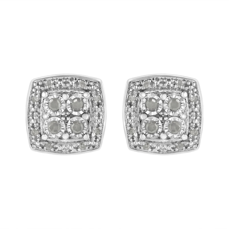 .925 Sterling Silver 1/4 cttw Round Cut Diamond Square Shape Milgrain Stud Earrings (I-J Color, I3 Clarity)