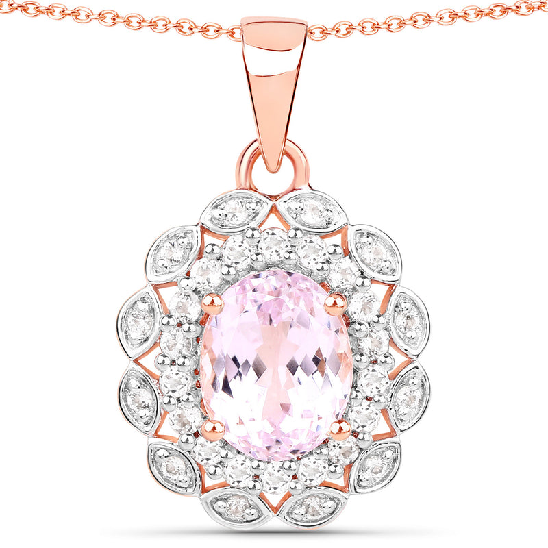 4.26 Carat Genuine Kunzite and White Topaz .925 Sterling Silver Pendant