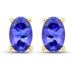 0.88 Carat Genuine Tanzanite 14K Yellow Gold Earrings