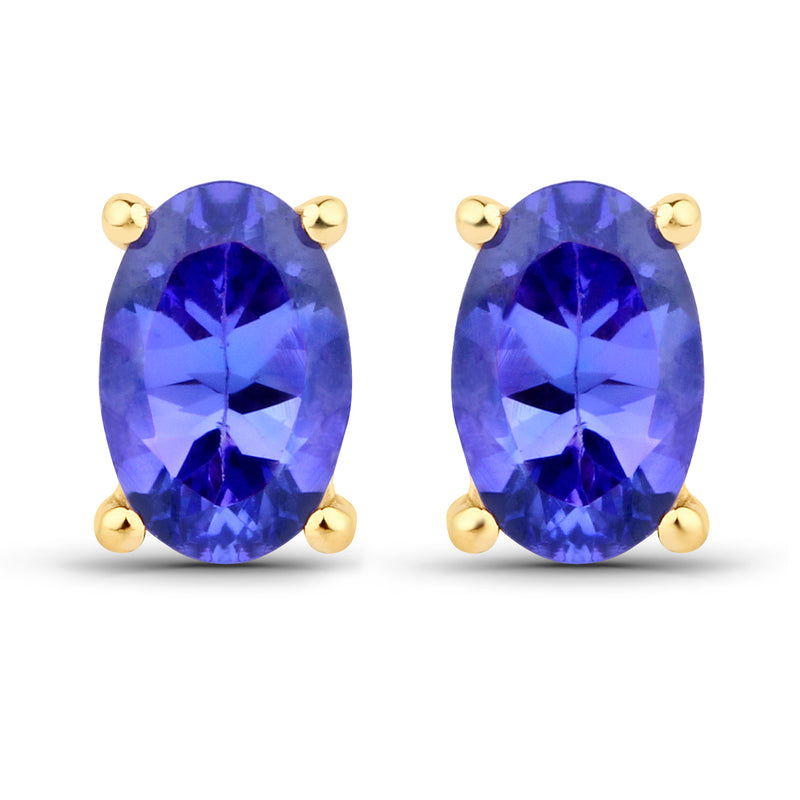 0.88 Carat Genuine Tanzanite 14K Yellow Gold Earrings