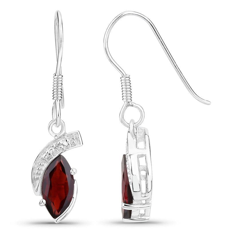 2.41 Carat Genuine Garnet & White Topaz .925 Sterling Silver Earrings