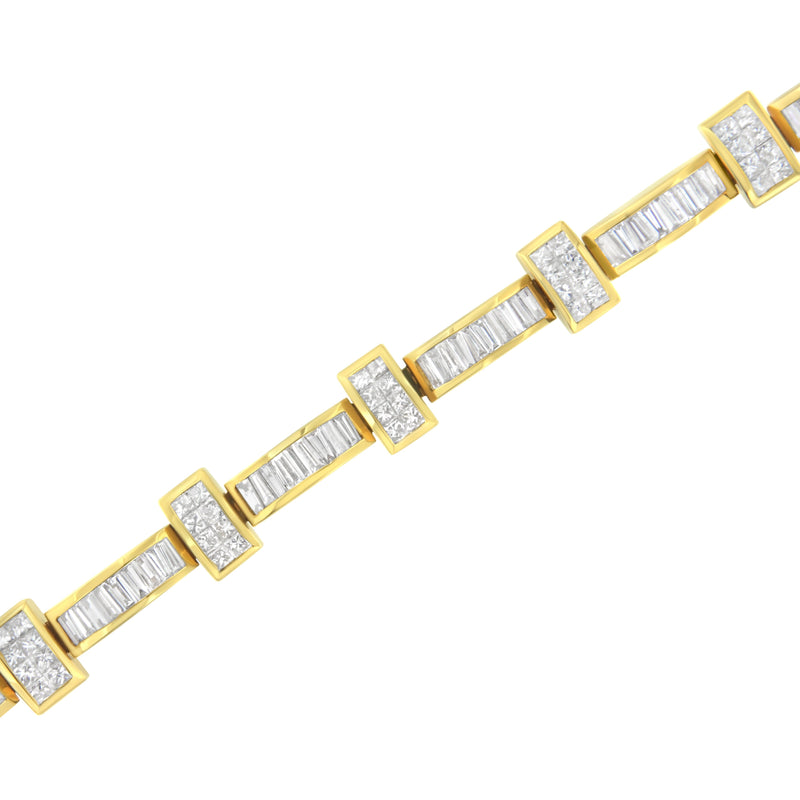 14K Yellow Gold 7 3/8ct TDW Princess and Baguette Cut Diamond Bar Link Bracelet (H-ISI1-SI2)