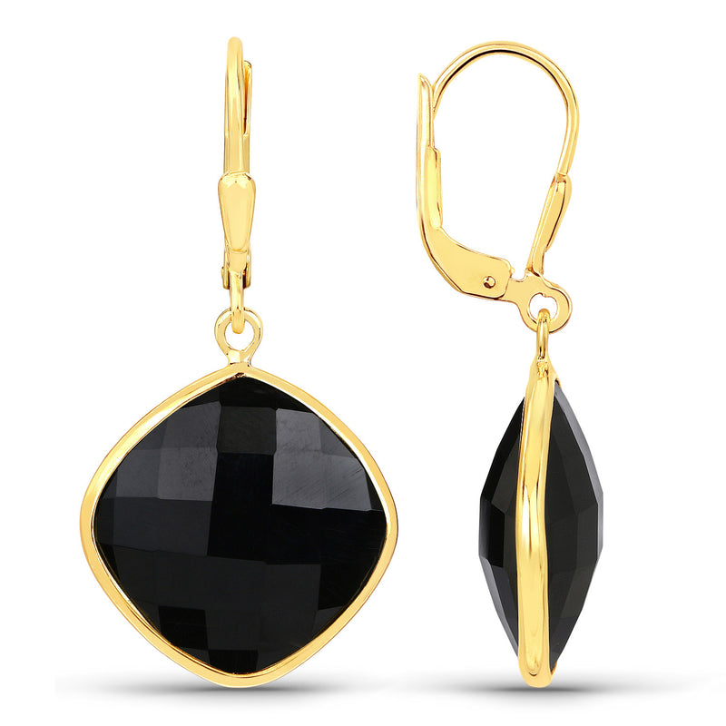 19.54 Carat Genuine Black Onyx .925 Sterling Silver Earrings