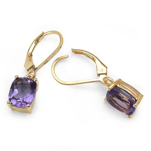 14K Yellow Gold Plated 3.60 Carat Genuine Amethyst Sterling Silver Earrings