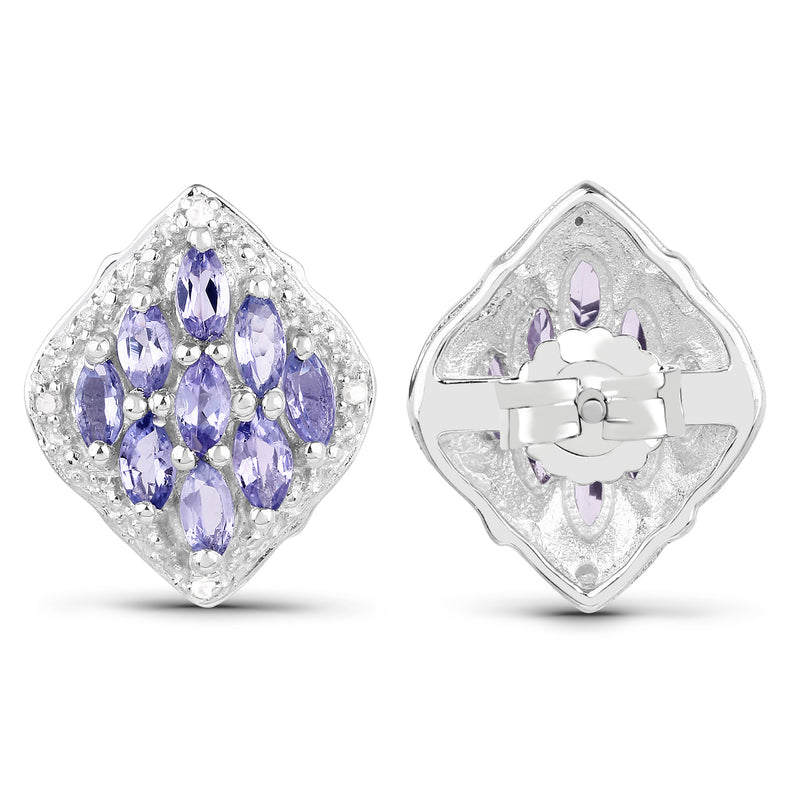 1.48 Carat Genuine Tanzanite & White Topaz .925 Sterling Silver Earrings