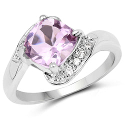 2.24 Carat Genuine Pink Amethyst and White Topaz .925 Sterling Silver Ring