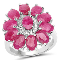 5.83 Carat Genuine Ruby and White Zircon .925 Sterling Silver Ring