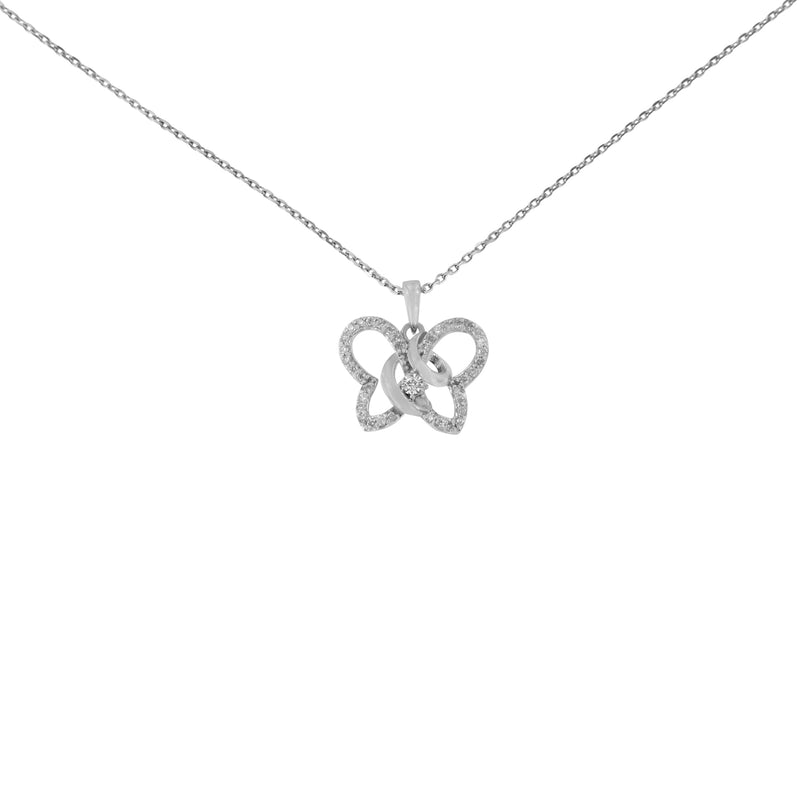 .925 Sterling Silver 1/4 cttw Prong-Set Diamond Butterfly 18" Pendant Necklace (H-I Color, I1-I2 Clarity)