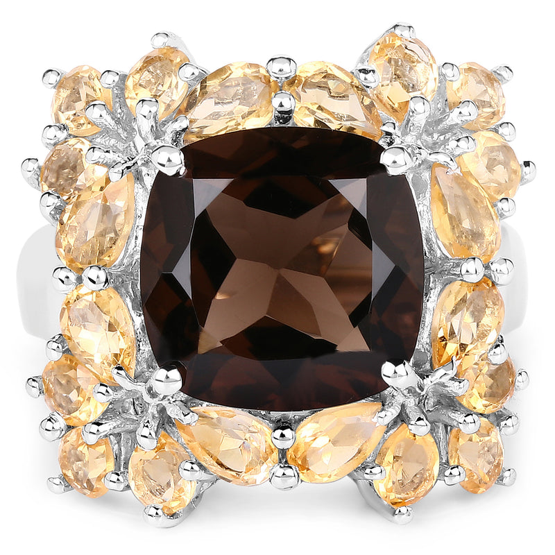 10.15 Carat Genuine Smoky Quartz & Citrine .925 Sterling Silver Ring