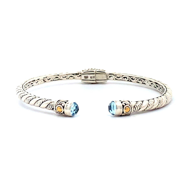 Blue Topaz Bangle Bracelet Sterling Silver 18KT Gold